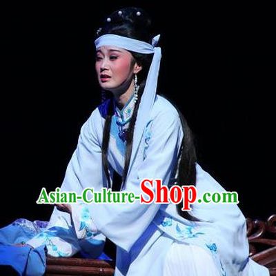Chinese Shaoxing Opera Distress Maiden Feng Jie Costumes and Headdress Yue Opera Noble Consort You Erjie Dress Young Female Garment Apparels
