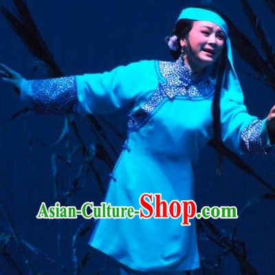 Chinese Shaoxing Opera Servant Female Costumes and Hair Accessories Ban Ba Jan Dao Yue Opera Garment Distress Maiden Dress Apparels