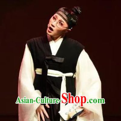 Chinese Yue Opera Young Man Korean Garment Costumes and Headwear Shaoxing Opera Chunh Yang Scholar Black Apparels