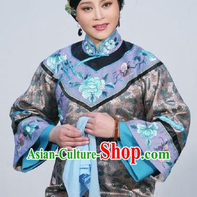 Chinese Shaoxing Opera Elderly Woman Apparels Costumes and Headpieces Ban Ba Jan Dao Yue Opera Dress Rich Consort Garment