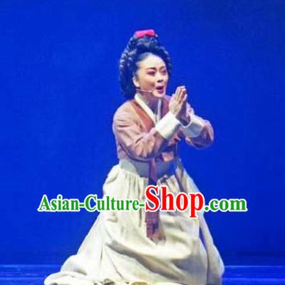 Chinese Shaoxing Opera Elderly Female Garment Apparels and Headdress Chunh Yang Yue Opera Garment Geisha Yue Mei Dress Costumes