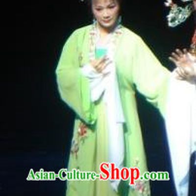 Chinese Shaoxing Opera Young Female Costumes and Hair Accessories Li Hui Niang Yue Opera Hua Tan Actress Garment Green Dress Apparels