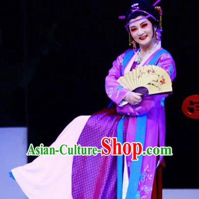 Chinese Shaoxing Opera Elderly Woman Purple Apparels Costumes and Headpieces Liu Yong Yue Opera Procuress Dress Garment