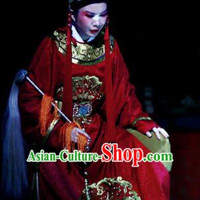 Liu Yong Chinese Yue Opera Figurant Chou Role Garment and Hat Shaoxing Opera Eunuch Costumes Red Robe Apparels