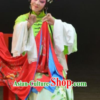 Meng Jiangnv Chinese Shaoxing Opera Hua Tan Costumes and Headpieces Yue Opera Actress Green Dress Garment Apparels