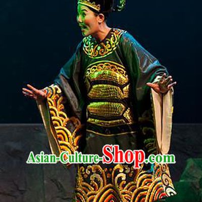 Chinese Yue Opera Chou Role Costumes and Headwear Hai Ming Zhu Shaoxing Opera Elderly Male Garment Turtle Prime Minister Apparels