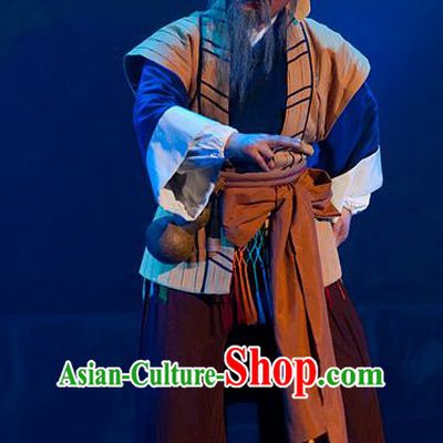 Chinese Yue Opera Old Man Role Costumes and Headwear Hai Ming Zhu Shaoxing Opera Elderly Male Fishman Garment Apparels