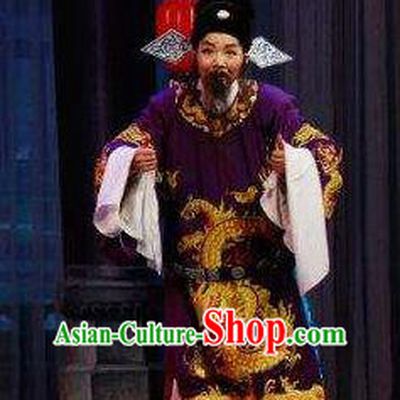 Chinese Yue Opera Official Zhou Ji Embroidered Robe Costumes and Hat Xun An Zhan Fu Shaoxing Opera Laosheng Garment Elderly Male Apparels