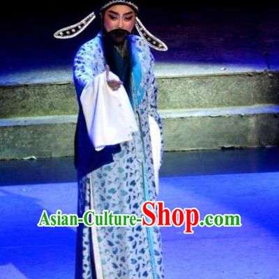Chinese Yue Opera Elderly Male Costumes and Headwear Xun An Zhan Fu Shaoxing Opera Laosheng Landlord Garment Apparels