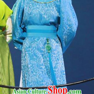 Liu Yong Chinese Yue Opera Young Male Blue Robe Garment and Hat Shaoxing Opera Scholar Poet Costumes Apparels
