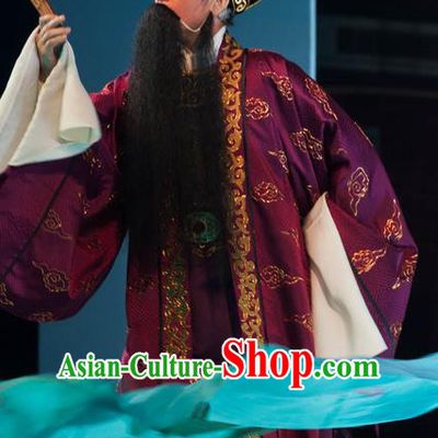 Chinese Yue Opera Elderly Male Purple Garment and Headwear Shaoxing Opera Lao Sheng Costumes Apparels Official Landlord Clothing