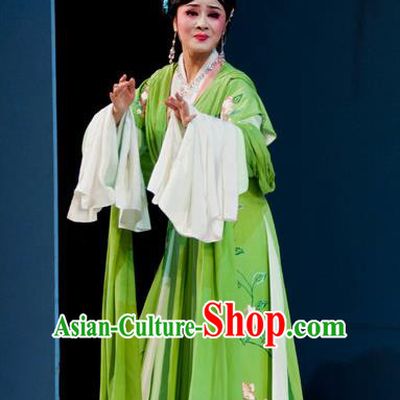 Chinese Shaoxing Opera Diva Garment and Hair Jewelry Yue Opera Liu Yong Female Costumes Hua Tan Actress Green Dress Apparels