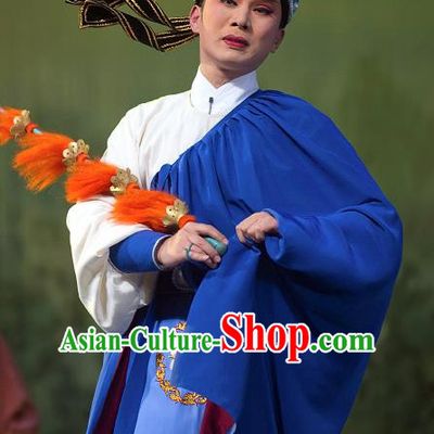 Zhuang Yuan Da Geng Chinese Yue Opera Xiaosheng Garment and Hat Shaoxing Opera Young Male Costumes Scholar Shen Wensu Apparels
