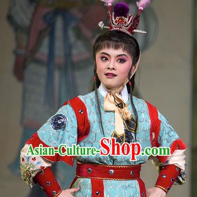 Zhuang Yuan Da Geng Chinese Yue Opera Wusheng Garment and Headwear Shaoxing Opera Martial Male Costumes Soldier Takefu Apparels