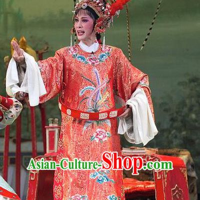 Chinese Shaoxing Opera Actress Red Dress Garment and Headpieces Yue Opera Tao Ma Tan Zhuang Yuan Da Geng Martial Female Liu Chanjin Apparels Costumes