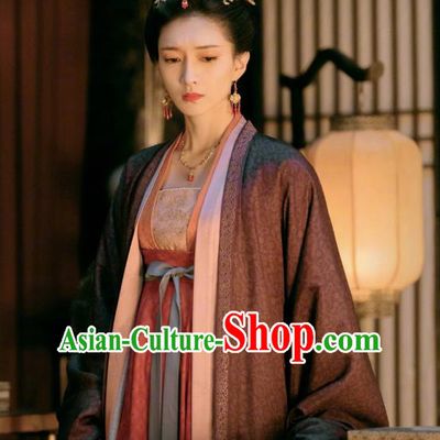 Chinese Ancient Royal Queen Hanfu Dress and Headpieces Drama Serenade of Peaceful Joy Song Dynasty Empress Cao Danshu Garment Historical Costumes