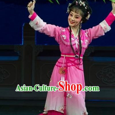 Chinese Shaoxing Opera Hua Tan Yuan Yumei Rosy Dress Garment and Headpiece Tao Li Mei Yue Opera Actress Apparels Young Female Costumes