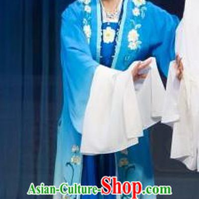 Chinese Shaoxing Opera Actress Blue Dress Costumes and Headpieces Tao Li Mei Yue Opera Huadan Young Lady Garment Apparels