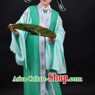 Li Mei Yue Chinese Yue Opera Young Man Green Costumes and Hat Shaoxing Opera Xiaosheng Garment Scholar Apparels Clothing