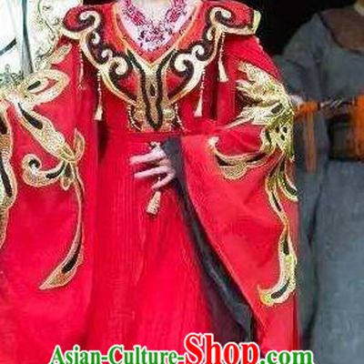 Chinese Shaoxing Opera Hua Tan Red Dress Costumes and Headpieces Han Feizi Yue Opera Actress Princess Apparels Garment