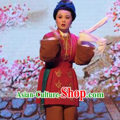Chinese Shaoxing Opera Elderly Female Dress Garment and Headdress He Wenxiu Yue Opera Old Woman Apparels Costumes