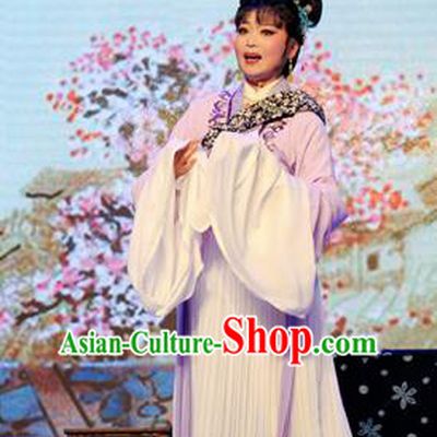 Chinese Shaoxing Opera Young Female Dress Costumes and Headdress He Wenxiu Yue Opera Hua Tan Wan Lanying Garment Apparels