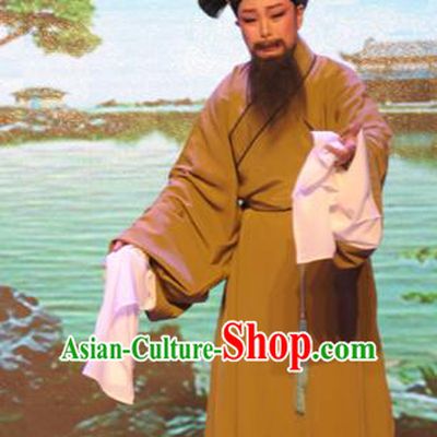 He Wenxiu Chinese Yue Opera Elderly Male Garment Apparels and Hat Shaoxing Opera Laosheng Old Servant Costumes