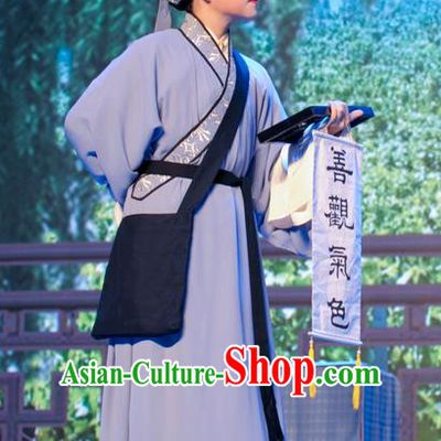 He Wenxiu Chinese Yue Opera Soothsayer Garment Apparels and Hat Shaoxing Opera Xiaosheng Young Male Costumes