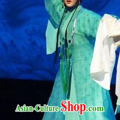 Chinese Shaoxing Opera Young Female Wang Lanying Green Dress Costumes and Headpieces He Wenxiu Yue Opera Hua Tan Garment Apparels