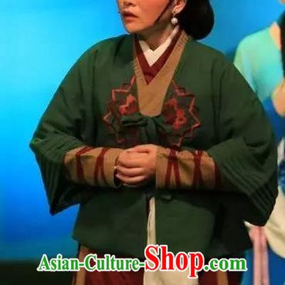 Chinese Shaoxing Opera Country Woman Dress Costumes and Headpieces He Wenxiu Yue Opera Middle Age Dame Garment Apparels