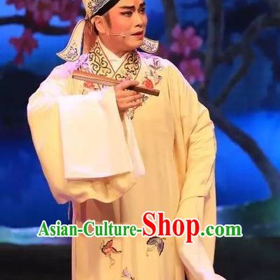 He Wenxiu Chinese Yue Opera Xiaosheng Garment and Headwear Shaoxing Opera Young Male Apparels Costumes Scholar Robe