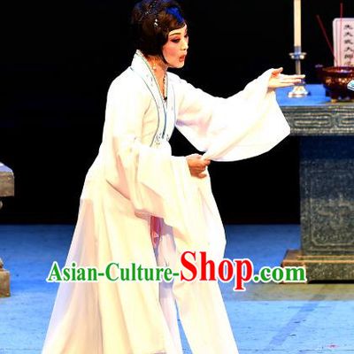 Chinese Shaoxing Opera Dan Role Garment and Headdress Wu Song Revenge Yue Opera Hua Tan Costumes Pan Jinlian White Dress Apparels