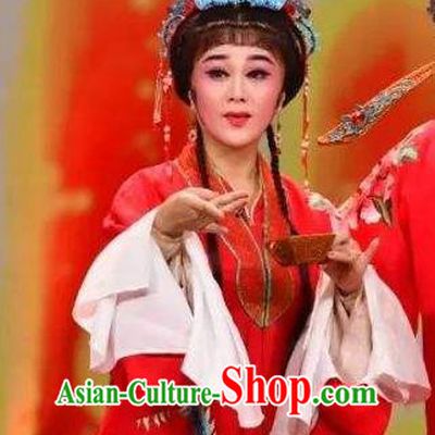 Chinese Shaoxing Opera Young Female Tang Meifen Red Dress Apparels Garment and Headdress The Number One Scholar Is Not Love Yue Opera Hua Tan Wedding Costumes