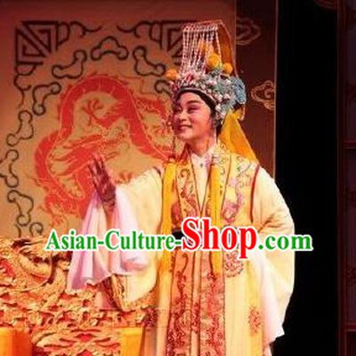 Chinese Yue Opera Young Male Embroidered Robe Emperor and the Village Girl Garment and Headwear Shaoxing Opera Xiaosheng Apparels Costumes