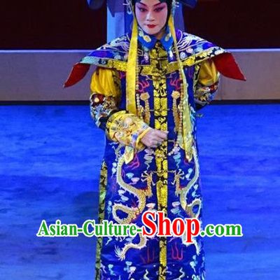Chinese Beijing Opera Qing Dynasty Queen Mother Apparels Costumes and Headdress Nan Hai Zi Traditional Peking Opera Empress Dowager Xiaozhuang Dress Garment