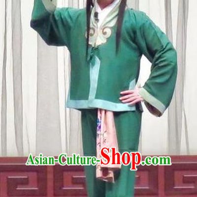San Kan Yu Mei Chinese Ping Opera Wa Wa Sheng Costumes and Headwear Pingju Opera Livehand Green Apparels Clothing