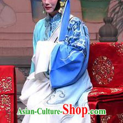 Chinese Beijing Opera Distress Maiden Zhang Shangzhu Apparels Costumes and Headdress Tell On Sargam Traditional Peking Opera Young Female Blue Dress Garment