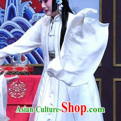 Chinese Beijing Opera Diva Apparels Costumes and Headdress Tell On Sargam Traditional Peking Opera Distress Maiden Zhang Shangzhu White Dress Young Female Garment