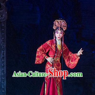 Chinese Beijing Opera Palace Lady Zi Yuan Apparels Costumes and Headdress Ru Ji Traditional Peking Opera Xiaodan Red Dress Court Maid Garment