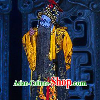 Ru Ji Chinese Peking Opera King Wei Garment Costumes and Headwear Beijing Opera Laosheng Apparels Elderly Male Clothing