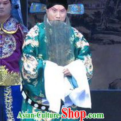 Lv Bu And Diao Chan Chinese Ping Opera Laosheng Costumes and Headwear Pingju Opera Elderly Male Apparels Green Official Clothing