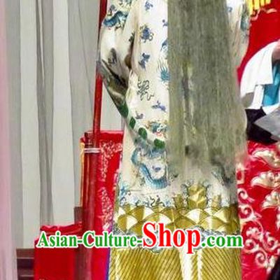 San Kan Yu Mei Chinese Ping Opera Elderly Male White Costumes and Headwear Pingju Opera Laosheng Emperor Apparels Clothing
