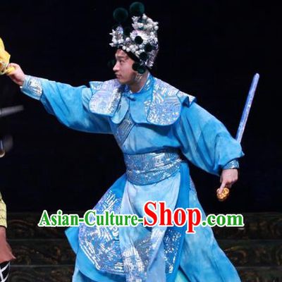 Chun Qiu Er Xu Chinese Peking Opera Young Male Garment Costumes and Headwear Beijing Opera Swordsman Apparels Takefu Zi Qi Clothing