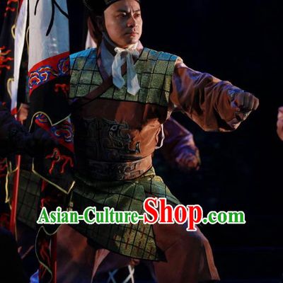 Chun Qiu Er Xu Chinese Peking Opera Takefu Garment Costumes and Headwear Beijing Opera Swordsman Apparels Soldier Clothing