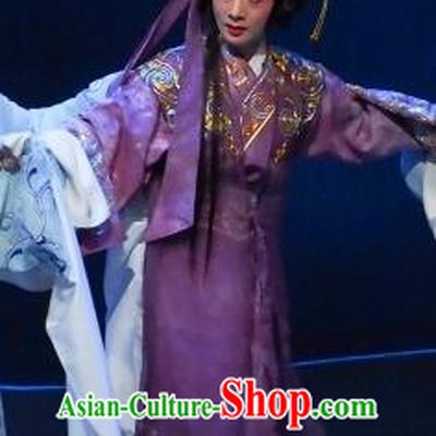 Chinese Beijing Opera Actress Young Female Apparels Costumes and Headdress Chun Qiu Er Xu Traditional Peking Opera Hua Tan Purple Dress Garment