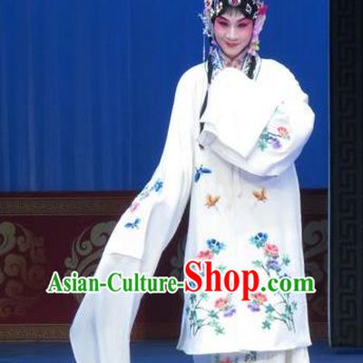 Chinese Ping Opera Diva Apparels Costumes and Headpieces Traditional Pingju Opera Lv Bu And Diao Chan Hua Tan Young Beauty White Dress Garment