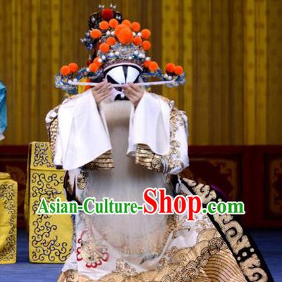 Yao Qi Chinese Peking Opera Elderly Official Garment Costumes and Headwear Beijing Opera Laosheng Apparels Minister Clothing