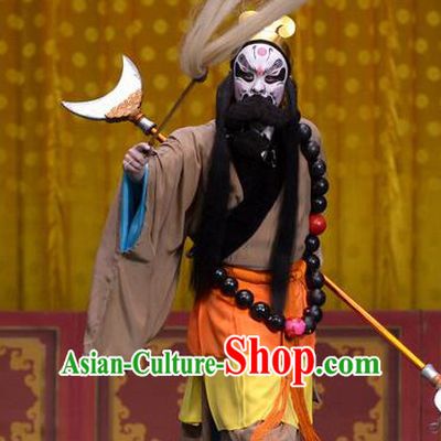 Tao Hua Cun Chinese Peking Opera Monk Lu Zhishen Garment Costumes and Headwear Beijing Opera Apparels Martial Male Clothing