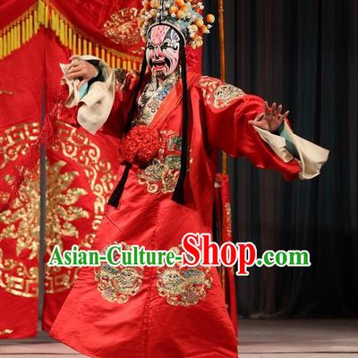 Tao Hua Cun Chinese Peking Opera Martial Man Garment Costumes and Headwear Beijing Opera Bridegroom Apparels Bully Zhou Tong Clothing