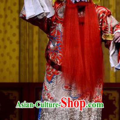 Yao Qi Chinese Peking Opera Elderly Official Garment Costumes and Headwear Beijing Opera Laosheng Apparels Minister Python Embroidered Robe Clothing
